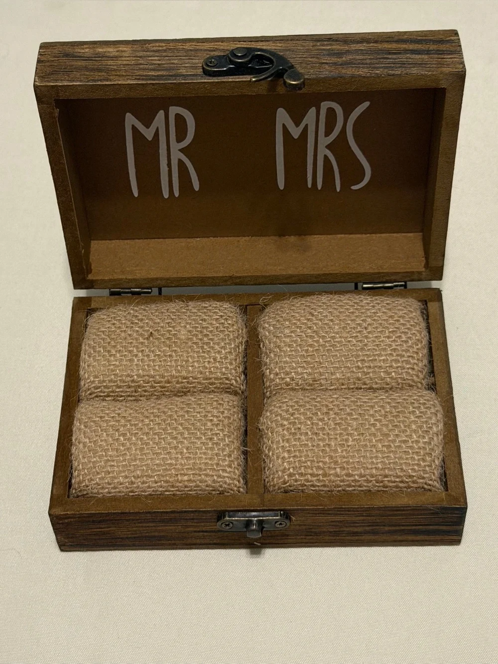 White Patterned Valentine’s Day LOVE Sign & Brown Western Wedding Ring Box